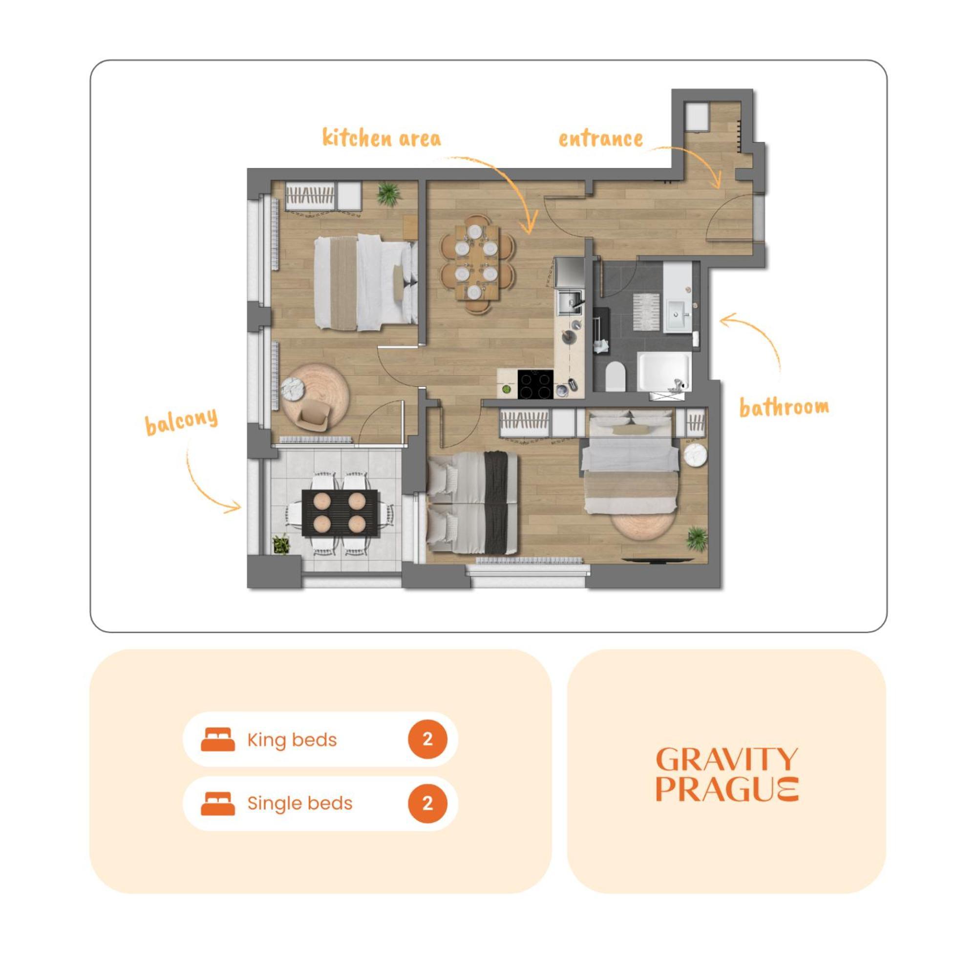 Bright 2Br - 5Th Floor, Balcony, Free Parking By Gravity Prague — Fotky 2